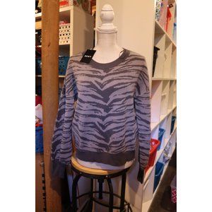 DKNY Sweater Knit Pullover Zebra Pattern Drop Shoulder Gray Women Sz XS NWT